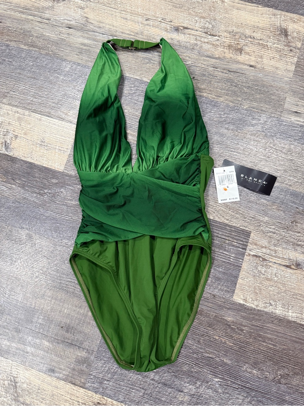 La Blanca Emerald Green Halter Plunging Draped One-Piece Swimsuit- Size 8